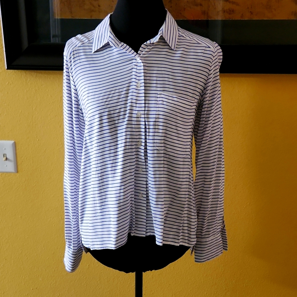 Blue and white stripe blouse size S